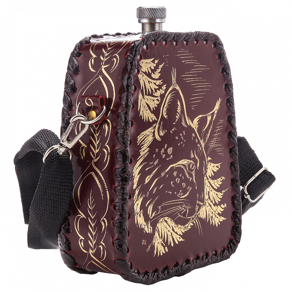 Фляга в кожаном чехле «Рысь» - интернет магазин Русь Велика я фото 1