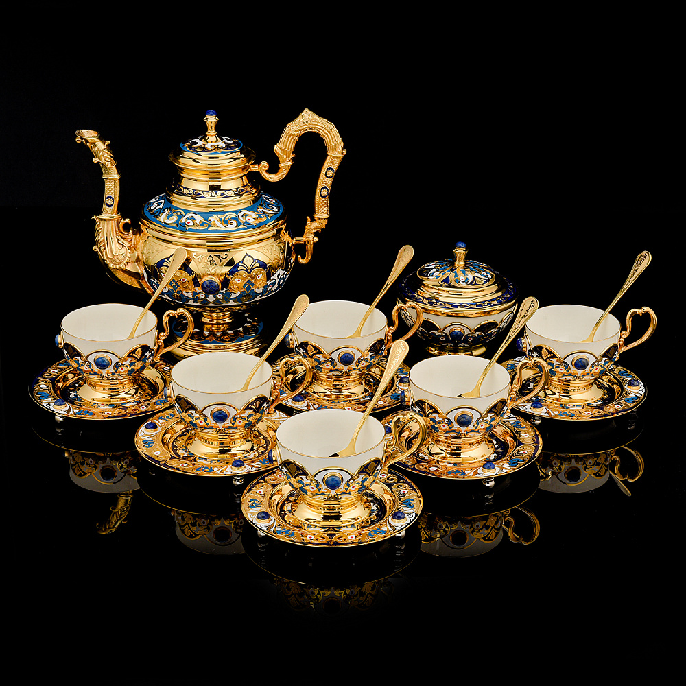 Чайный сервиз на 6 персон «Гжель». Златоуст - интернет магазин Русь Велика я 