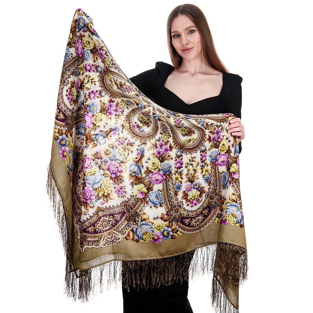 Платок ПавлоПосадский шерстяной «Дни любви и цветов» 146х146 см - интернет магазин Русь Велика я фото 1