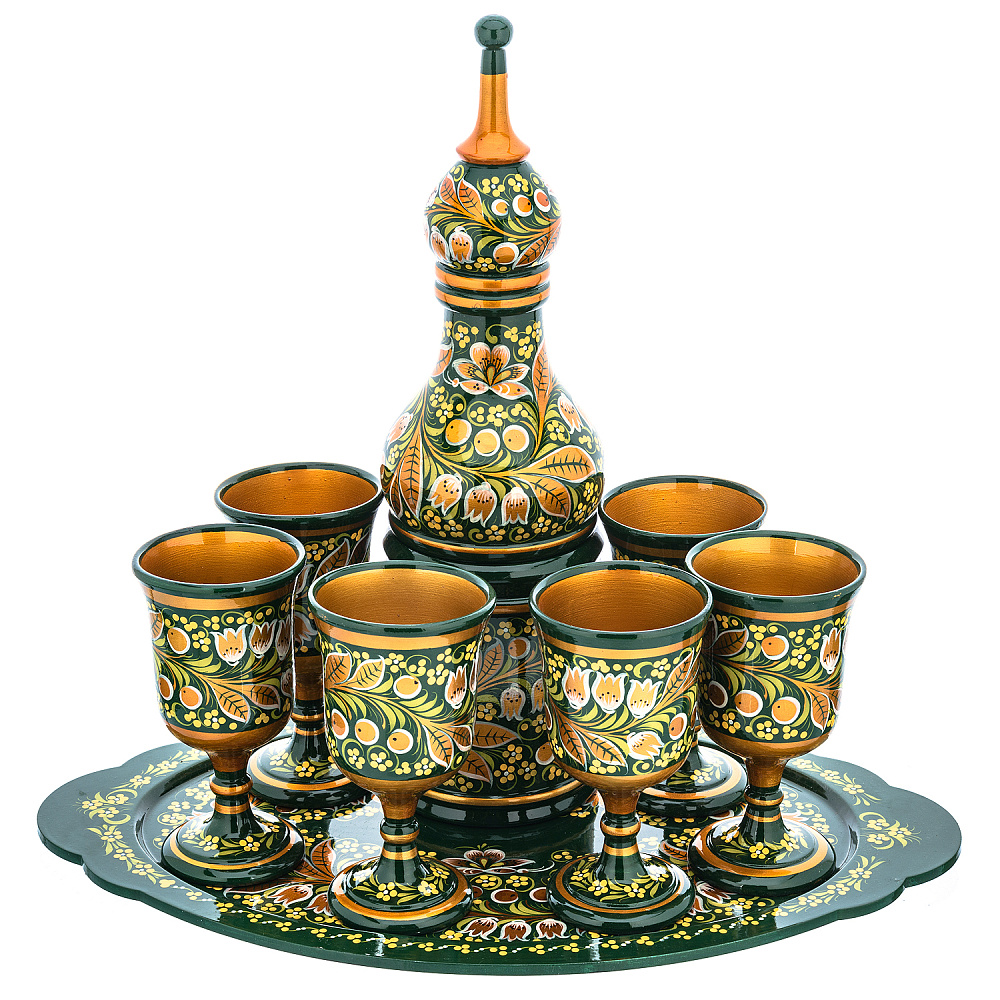 Питейный набор для шампанского «Ландыш». Хохлома - интернет магазин Русь Велика я фото 1