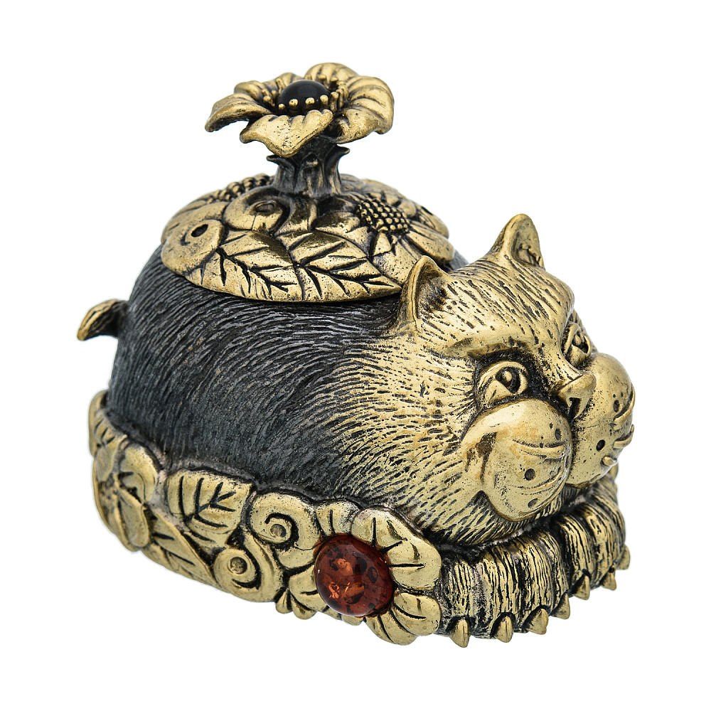 Статуэтка с янтарем «Кот в цветах» - интернет магазин Русь Велика я 