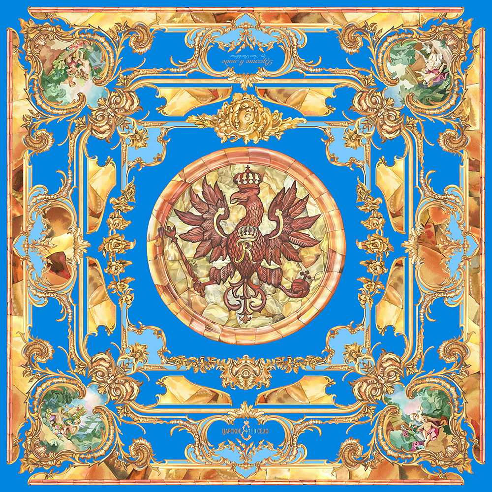 Платок шелковый «Янтарная комната» 90х90 см - интернет магазин Русь Велика я 