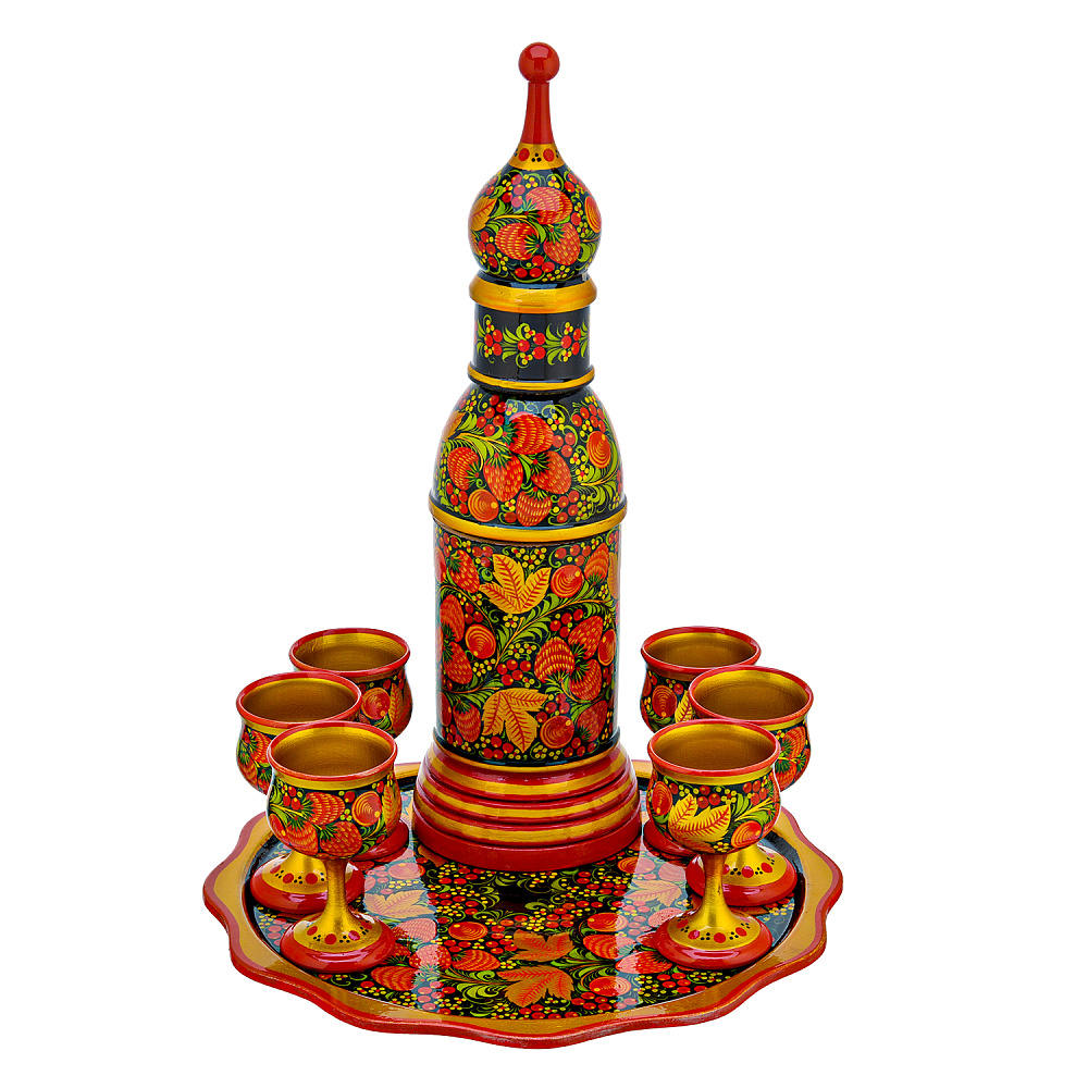 Питейный набор на 6 персон «Ягоды». Хохлома - интернет магазин Русь Велика я фото 1