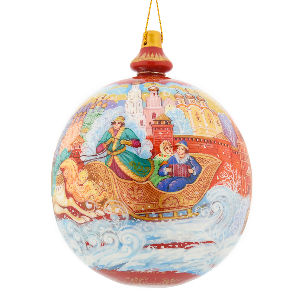 Новогодний елочный шар с росписью «Тройка» - интернет магазин Русь Велика я фото 1