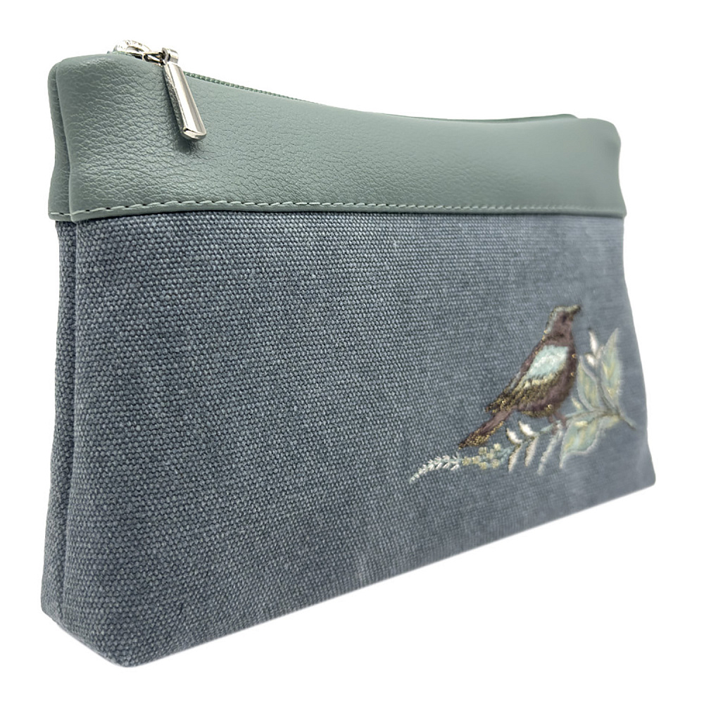 Косметичка «Летний сад». Цвет морской волны с вышивкой - интернет магазин Русь Велика я 