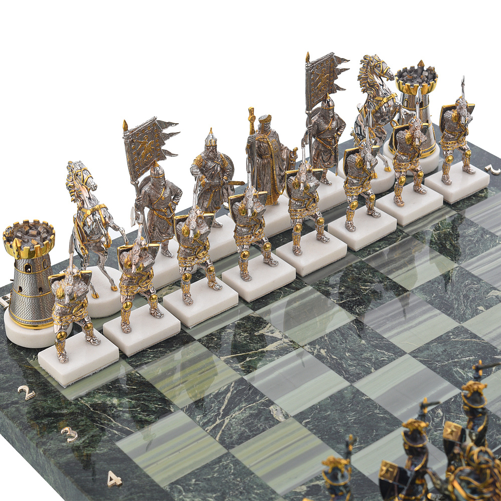 Шахматы с полем из камня и фигурами из серебра «Сражение» 38х38 см - интернет магазин Русь Велика я фото 9