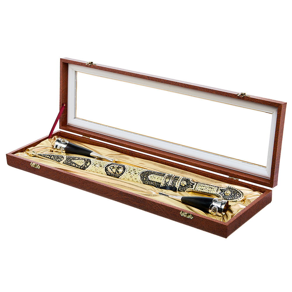 Подарочный набор с кинжалом и рожками для вина «Ирбис» - интернет магазин Русь Велика я 