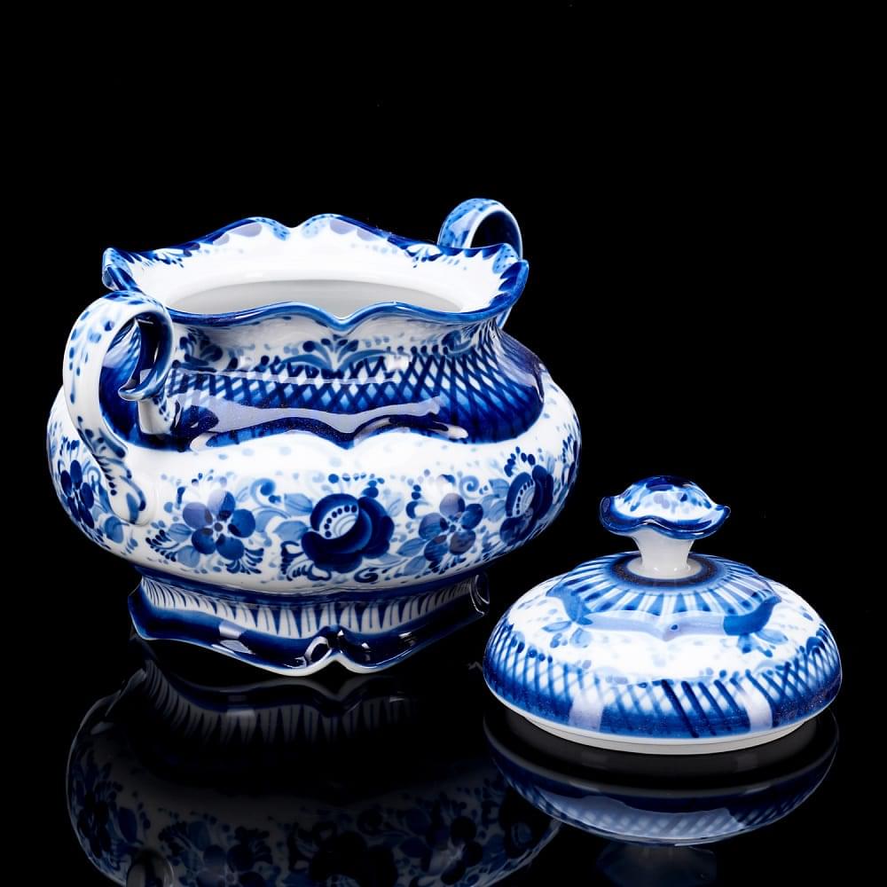 Сахарница «Купец». Роспись Гжель - интернет магазин Русь Велика я фото 1