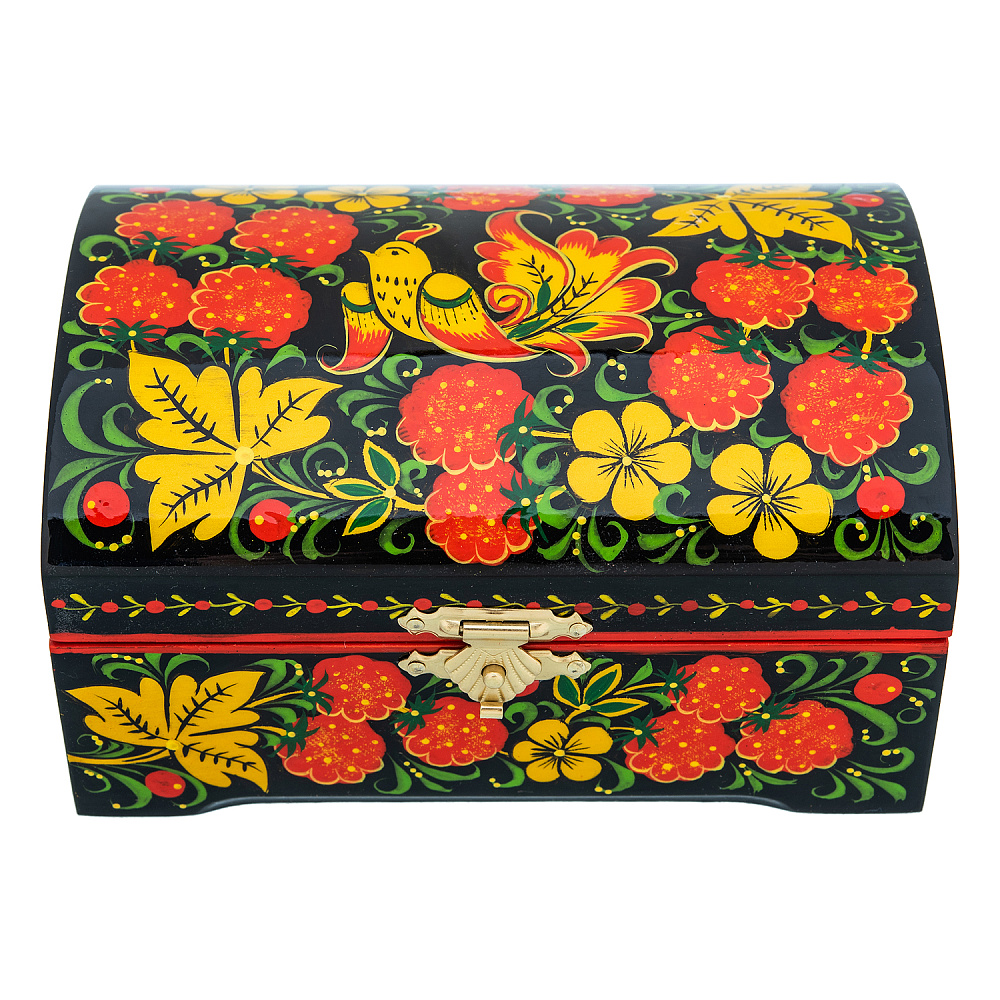 Шкатулка с росписью «Птица и малина». Хохлома - интернет магазин Русь Велика я фото 2