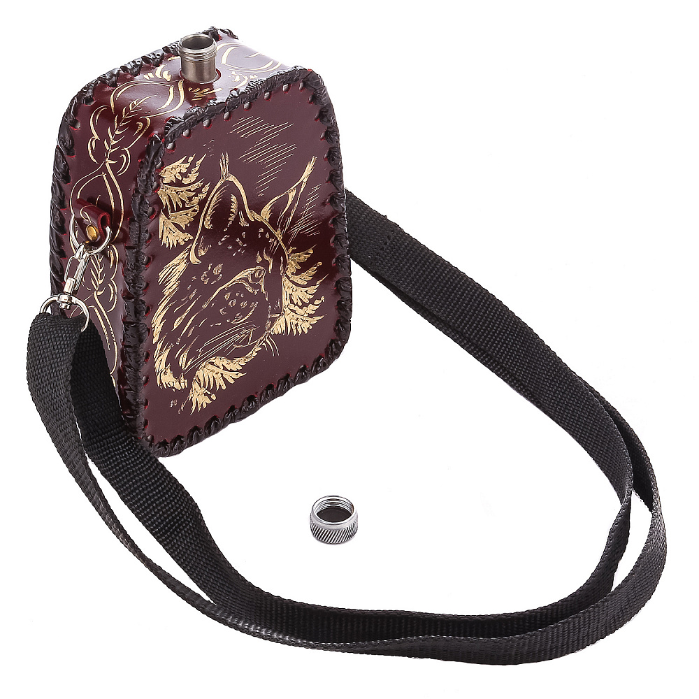 Фляга в кожаном чехле «Рысь» - интернет магазин Русь Велика я фото 2