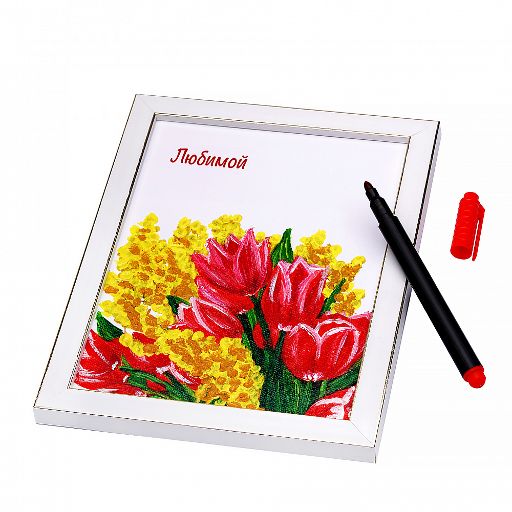 Открытка подарочная с художественным рисунком «Букет тюльпаны с мимозой» - интернет магазин Русь Велика я фото 1