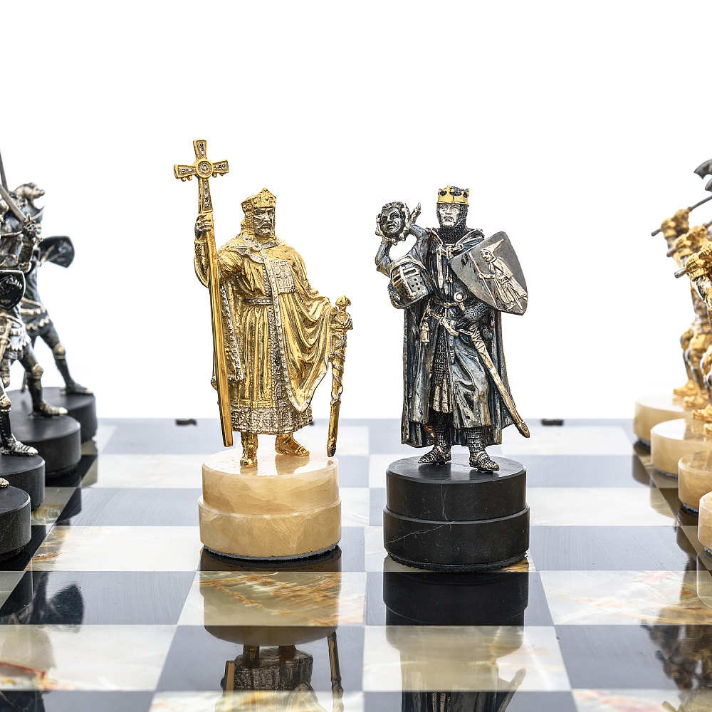 Шахматы с полем из камня и фигурами из серебра «Сражение» 35х35 см - интернет магазин Русь Велика я фото 8