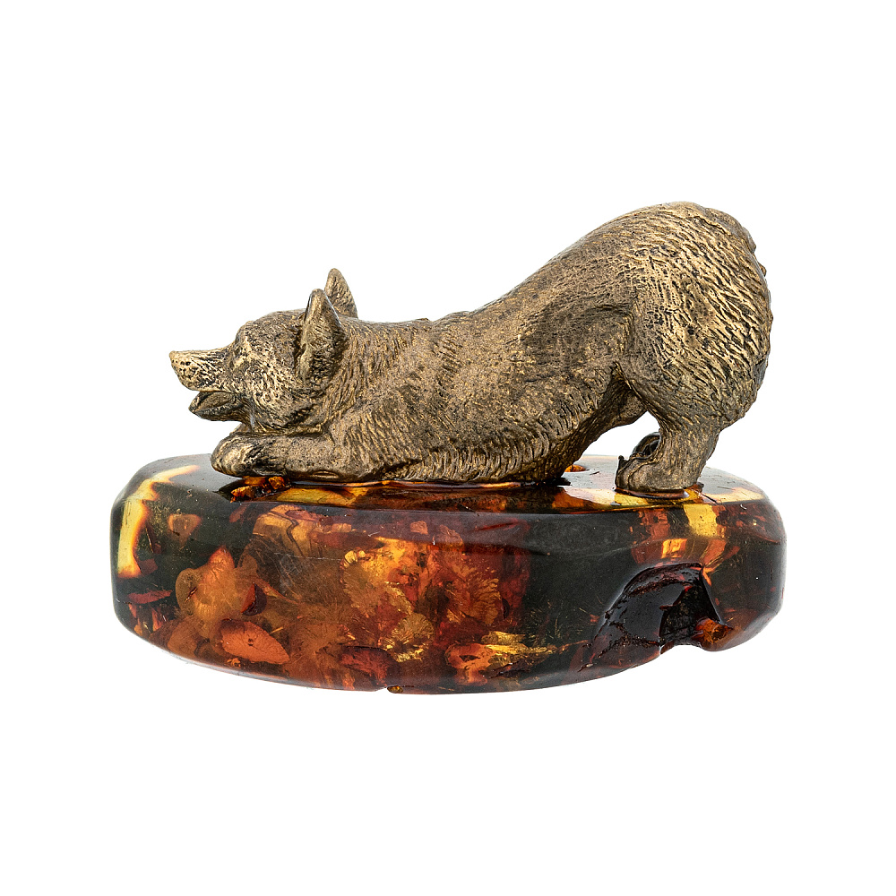 Статуэтка с янтарем «Собака игривый корги» - интернет магазин Русь Велика я фото 1