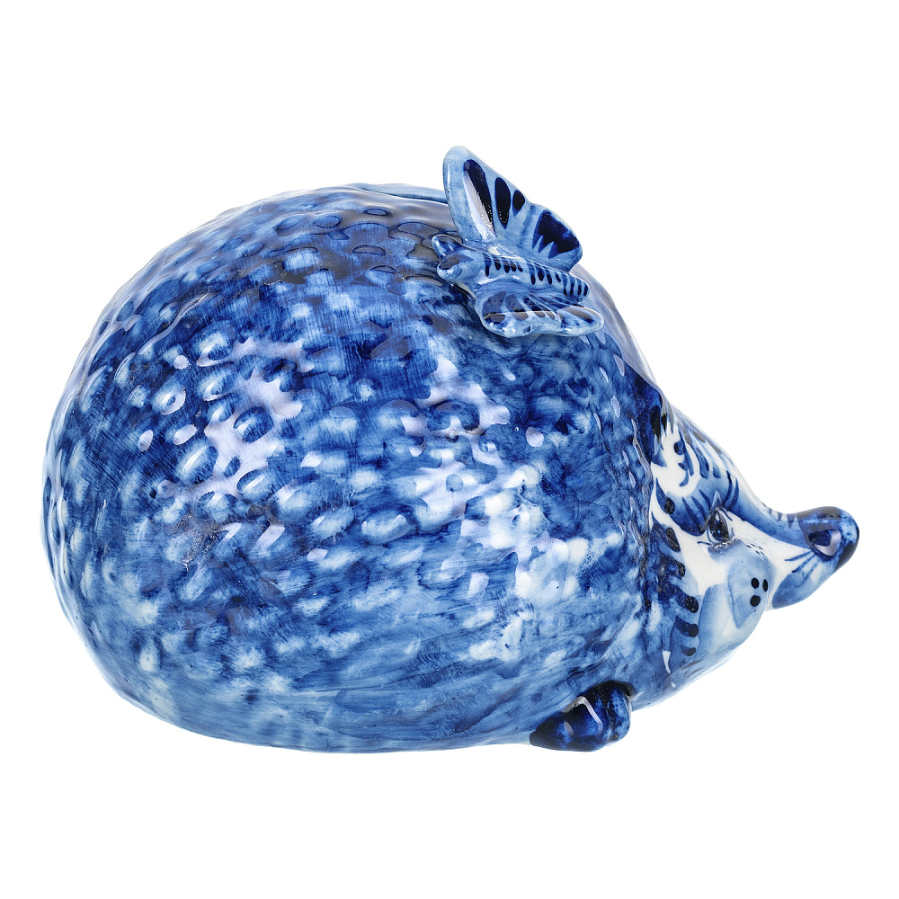 Статуэтка-копилка «Еж с бабочкой». Гжель - интернет магазин Русь Велика я фото 2