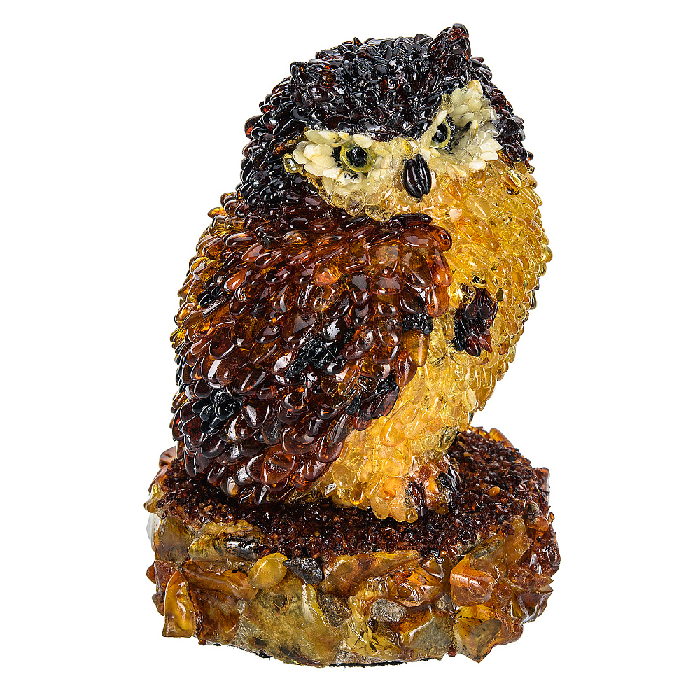 Скульптура из янтаря «Сова на пеньке» - интернет магазин Русь Велика я 