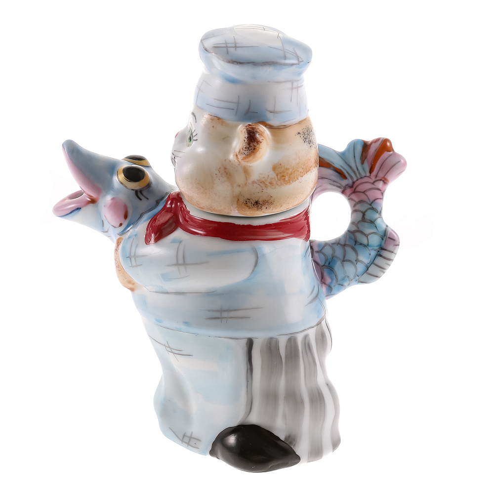 Чайник «Кот-повар». Гжель в цвете - интернет магазин Русь Велика я фото 4