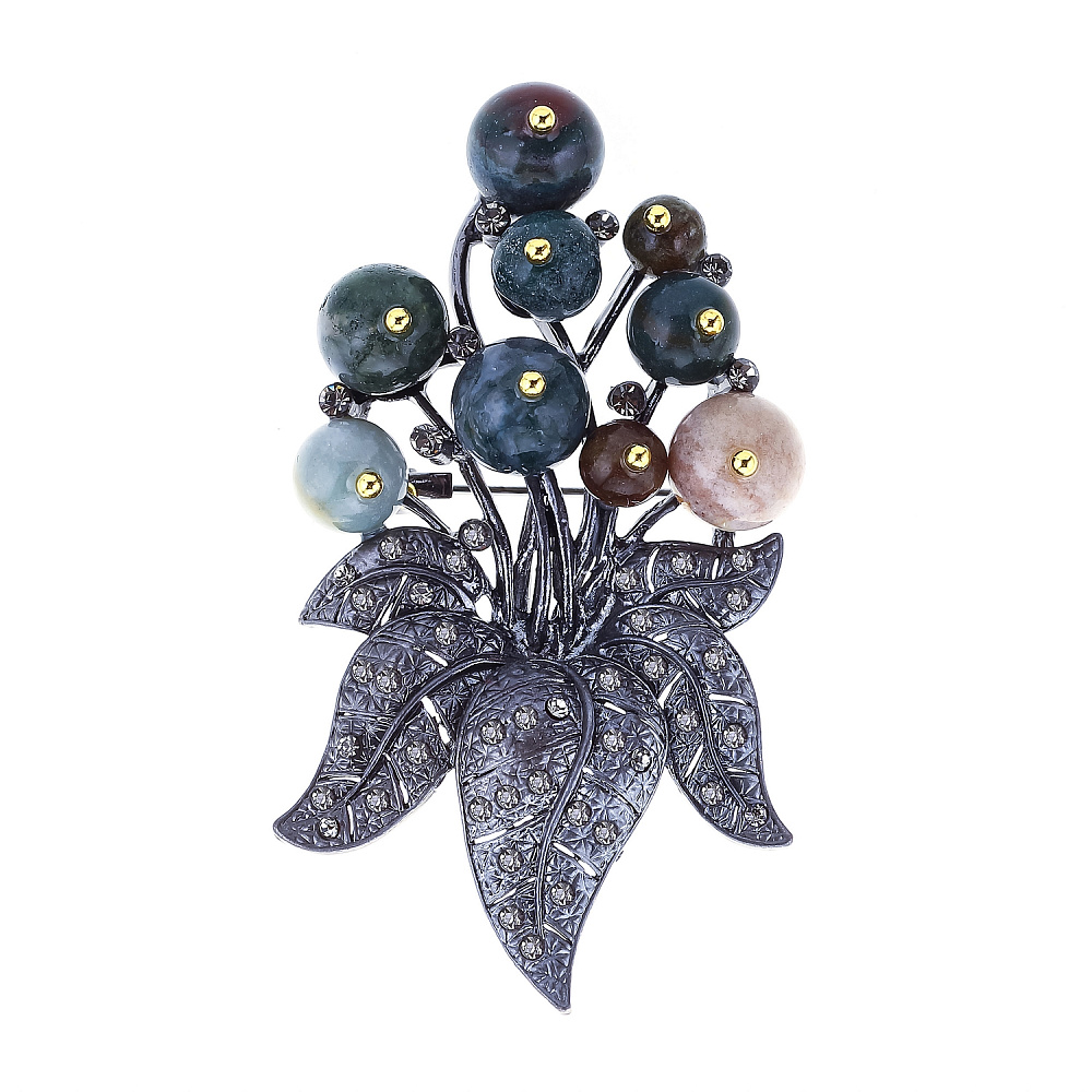 Брошь с уральской яшмой и стразами - интернет магазин Русь Велика я 