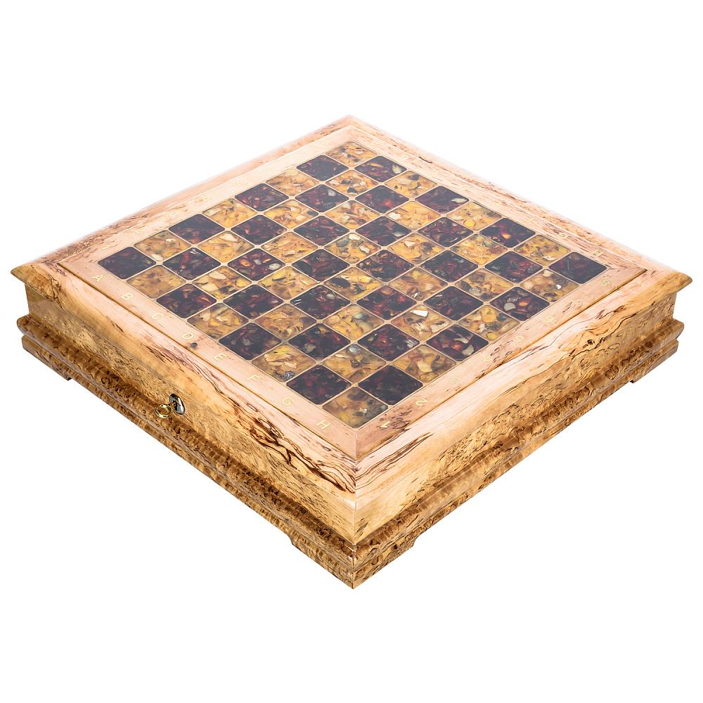 Шахматы из карельской березы и фигурами из янтаря 45х45 см - интернет магазин Русь Велика я фото 7