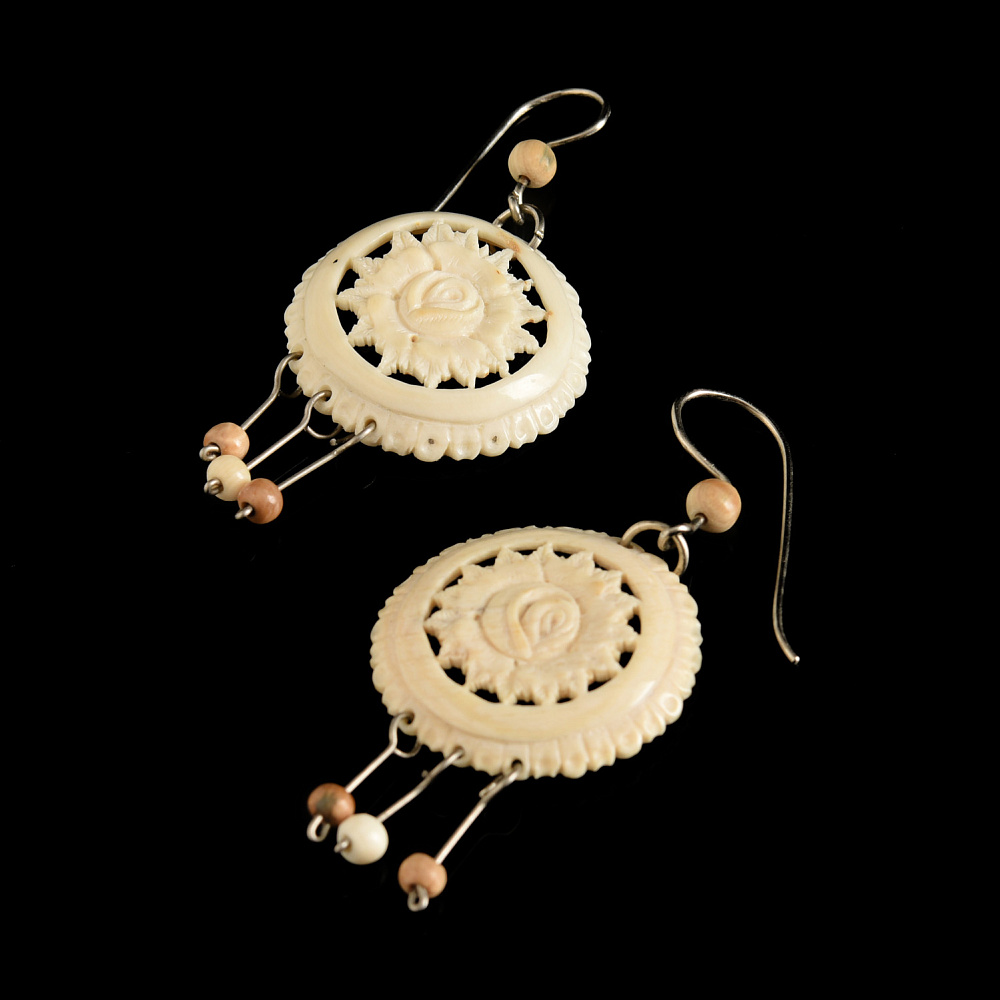 Серьги из бивня мамонта «Роза Утро» - интернет магазин Русь Велика я фото 1