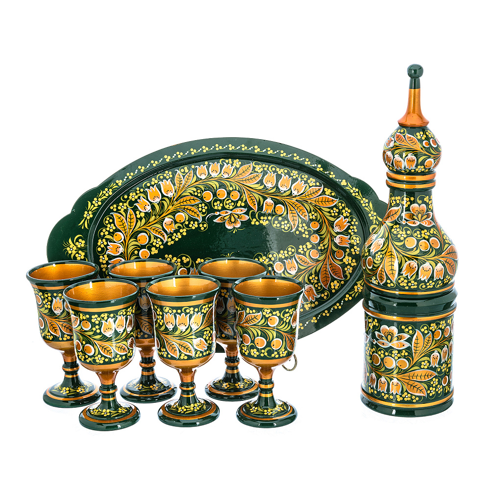 Питейный набор для шампанского «Ландыш». Хохлома - интернет магазин Русь Велика я 