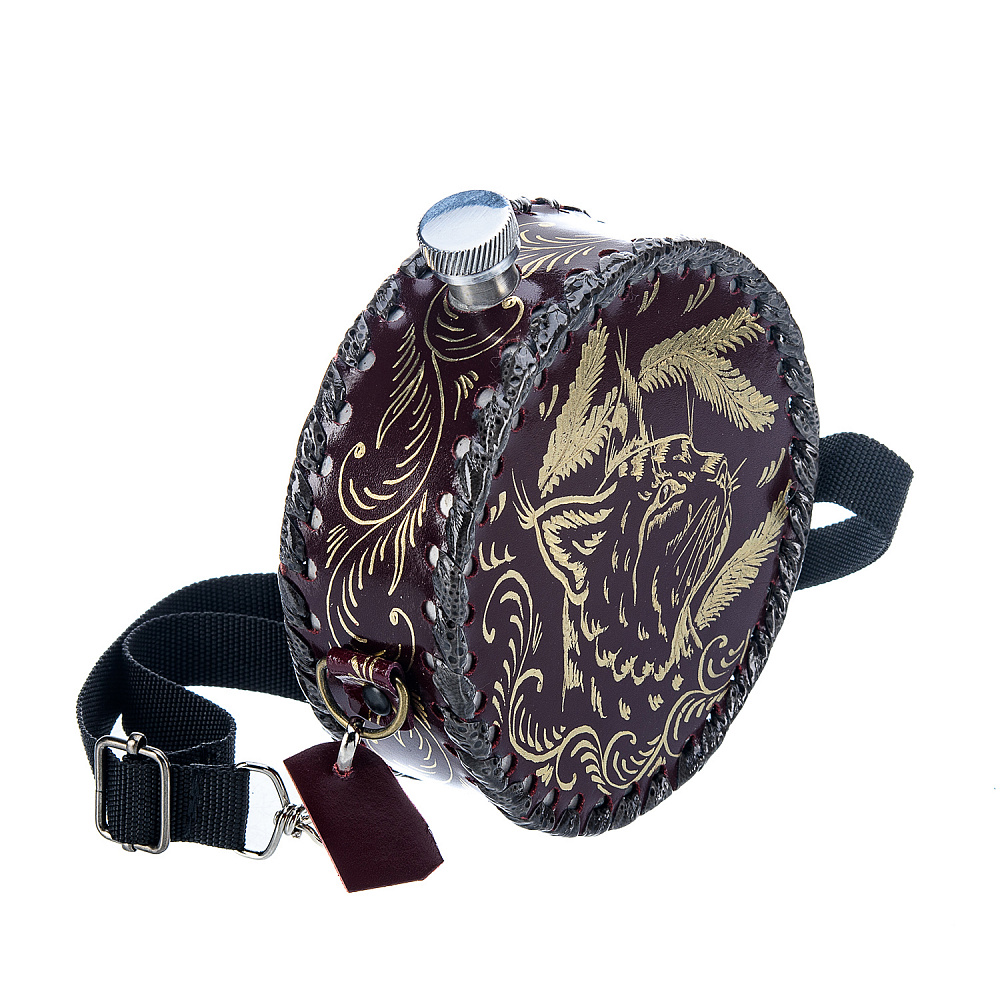 Фляга в кожаном футляре «Рысь» 0,5 л - интернет магазин Русь Велика я фото 1