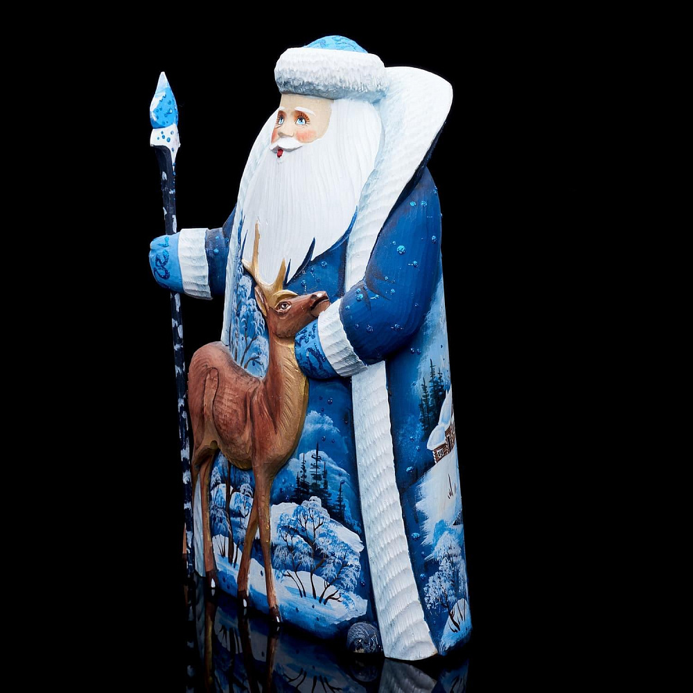 Скульптура из дерева «Дед Мороз с медведем» - интернет магазин Русь Велика я фото 1