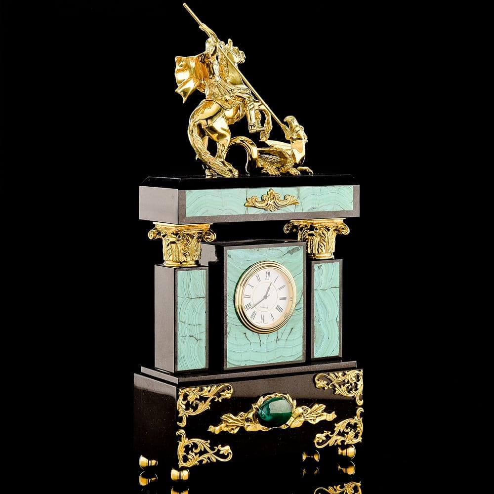 Часы настольные «Георгий Победоносец». Малахит - интернет магазин Русь Велика я фото 2