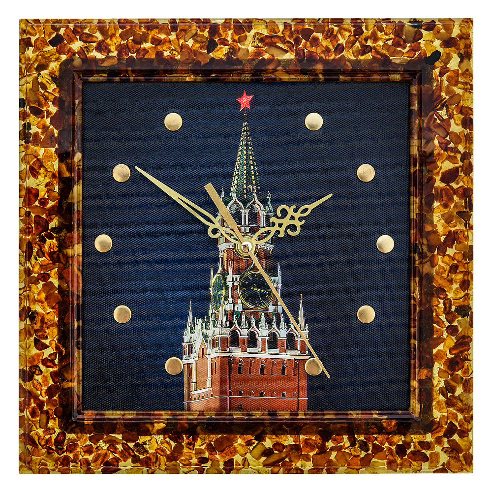 Часы настенные из янтаря «Спасская башня» - интернет магазин Русь Велика я 