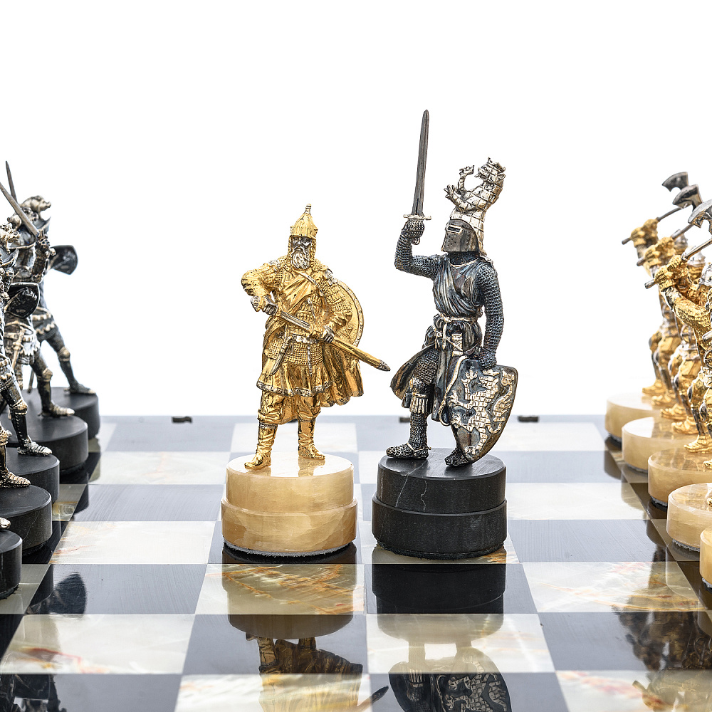 Шахматы с полем из камня и фигурами из серебра «Сражение» 35х35 см - интернет магазин Русь Велика я фото 7
