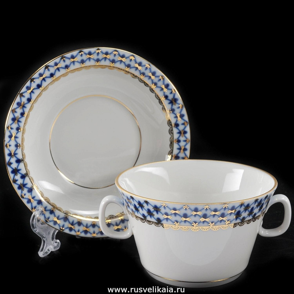 Чашка бульонная с блюдом «Кобальтовая сетка» форма «Молодежная» ИФЗ - интернет магазин Русь Велика я фото 1