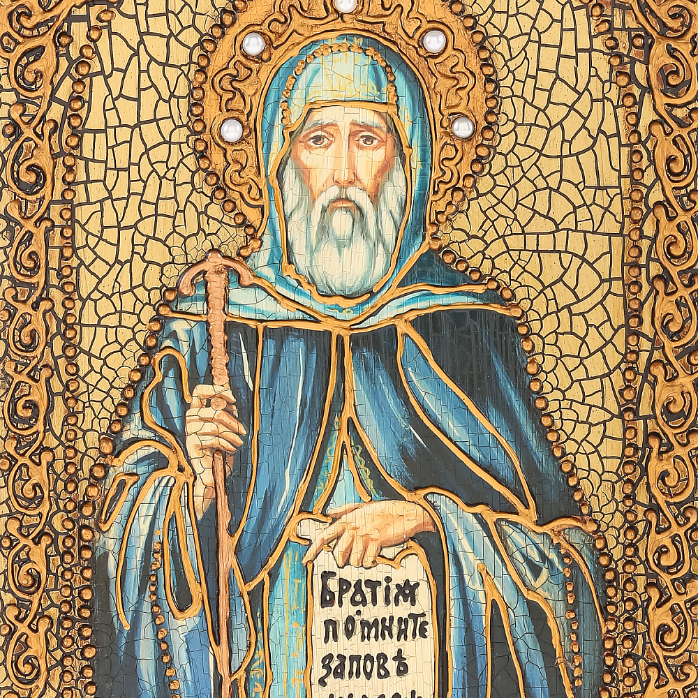 Икона из мореного дуба «Преподобный Антоний Великий» 20х15 см - интернет магазин Русь Велика я фото 2