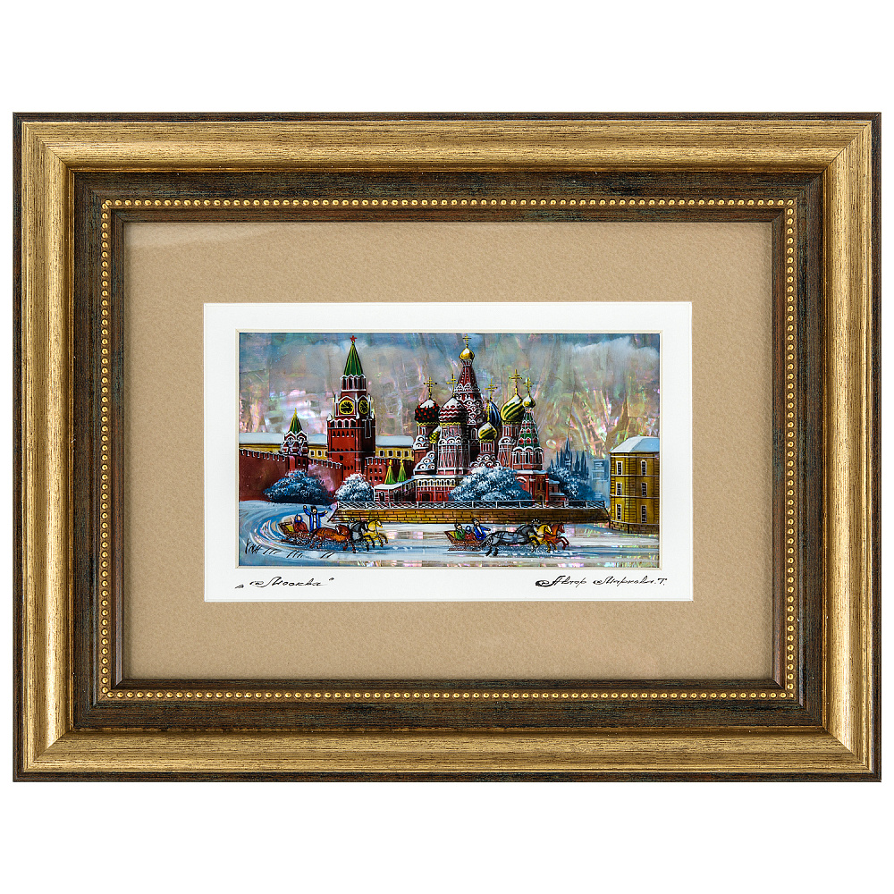 Картина перламутровая «Зима. Храм Василия Блаженного» 28х22 см - интернет магазин Русь Велика я 