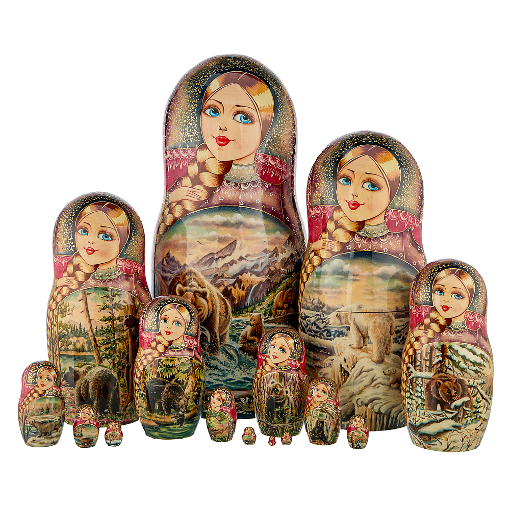 Матрешка «Медведи. Охота» 15 мест - интернет магазин Русь Велика я 