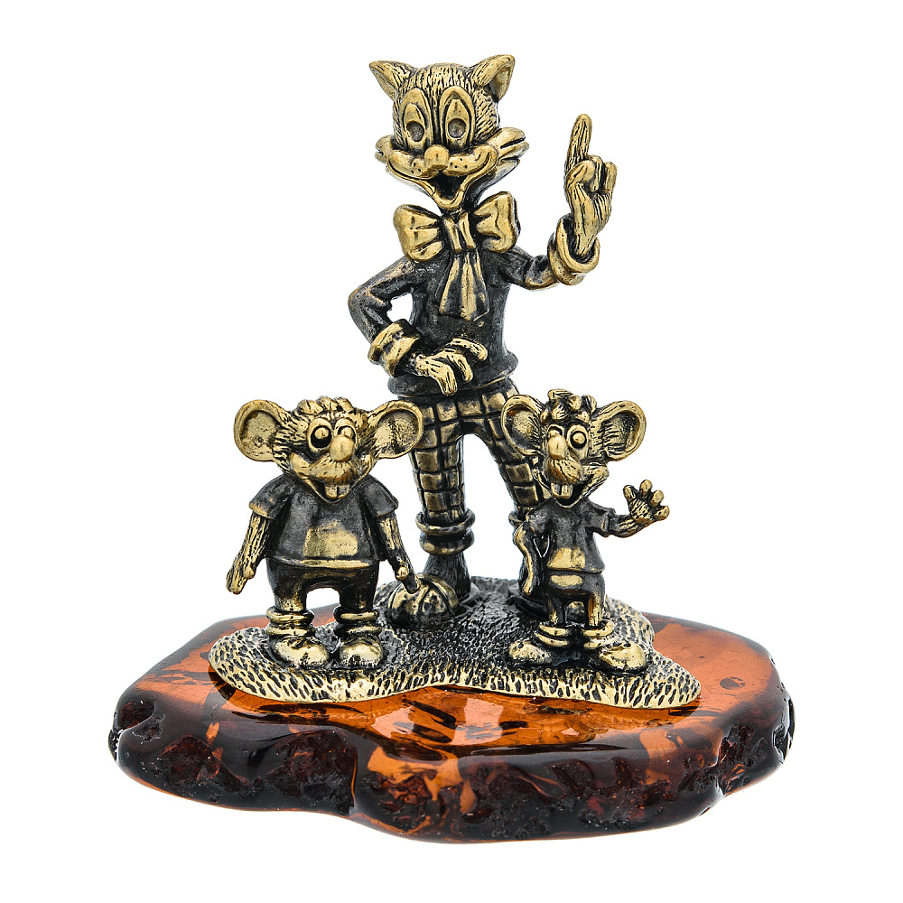 Статуэтка с янтарем «Кот Леопольд и мышата» - интернет магазин Русь Велика я 