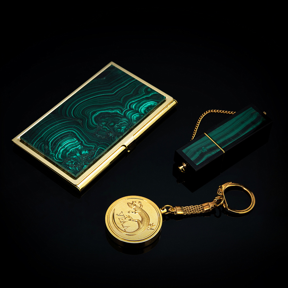 Бизнес-набор с флешкой и визитницей из малахита. Златоуст - интернет магазин Русь Велика я 