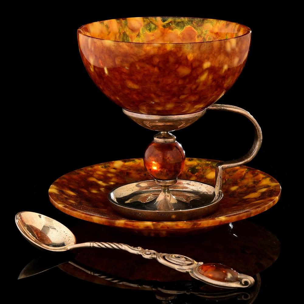 Деликатесный набор из янтаря «Шар». Серебро 875 * - интернет магазин Русь Велика я фото 8