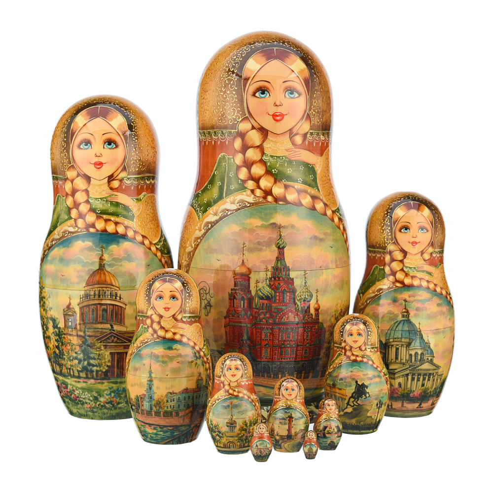 Матрешка «Санкт-Петербург. Спас-на-Крови» 10 мест - интернет магазин Русь Велика я 