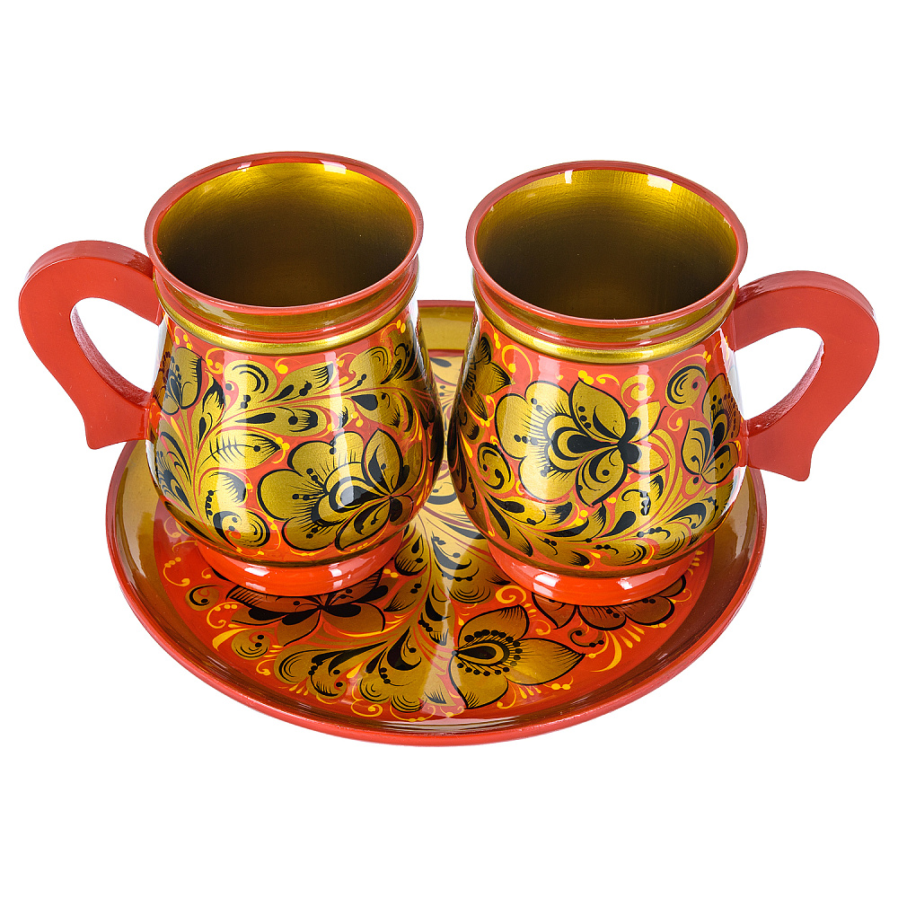 Питейный набор для пива «Золотая кудрина». Хохлома - интернет магазин Русь Велика я фото 1