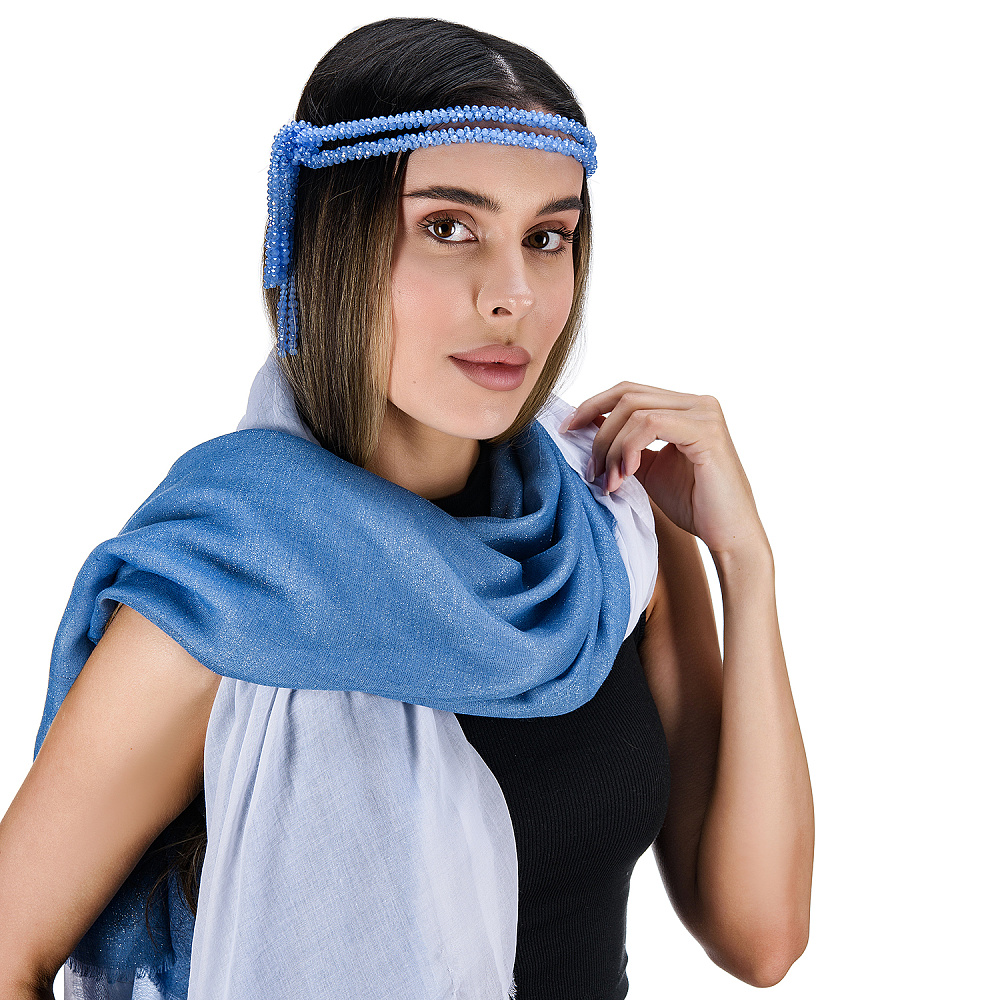 Набор парных палантинов с бусами-жгутом «Дуэт». Бело-голубой - интернет магазин Русь Велика я фото 4