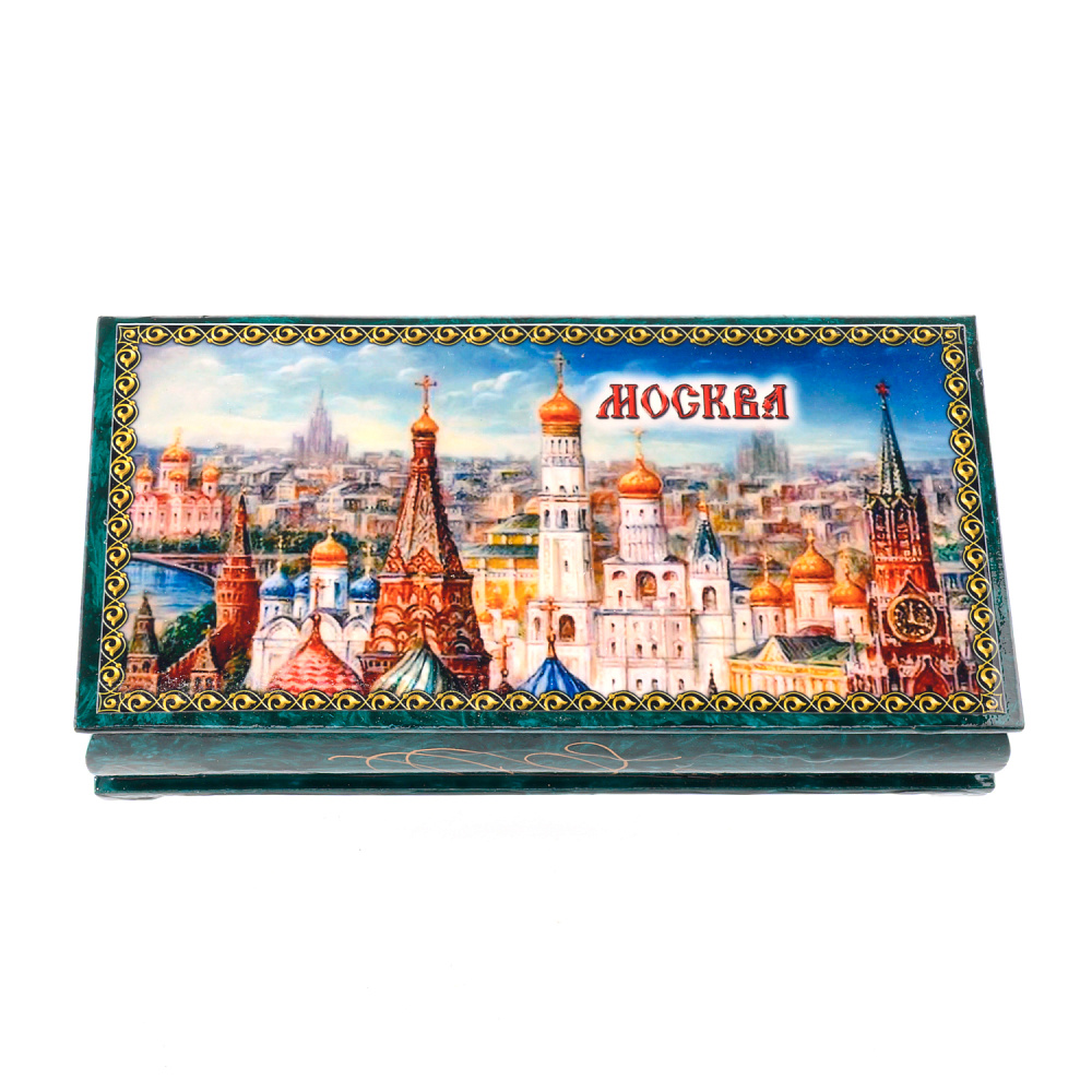Шкатулка-купюрница из папье-маше с принтом «Москва. Вид на Кремль» - интернет магазин Русь Велика я 