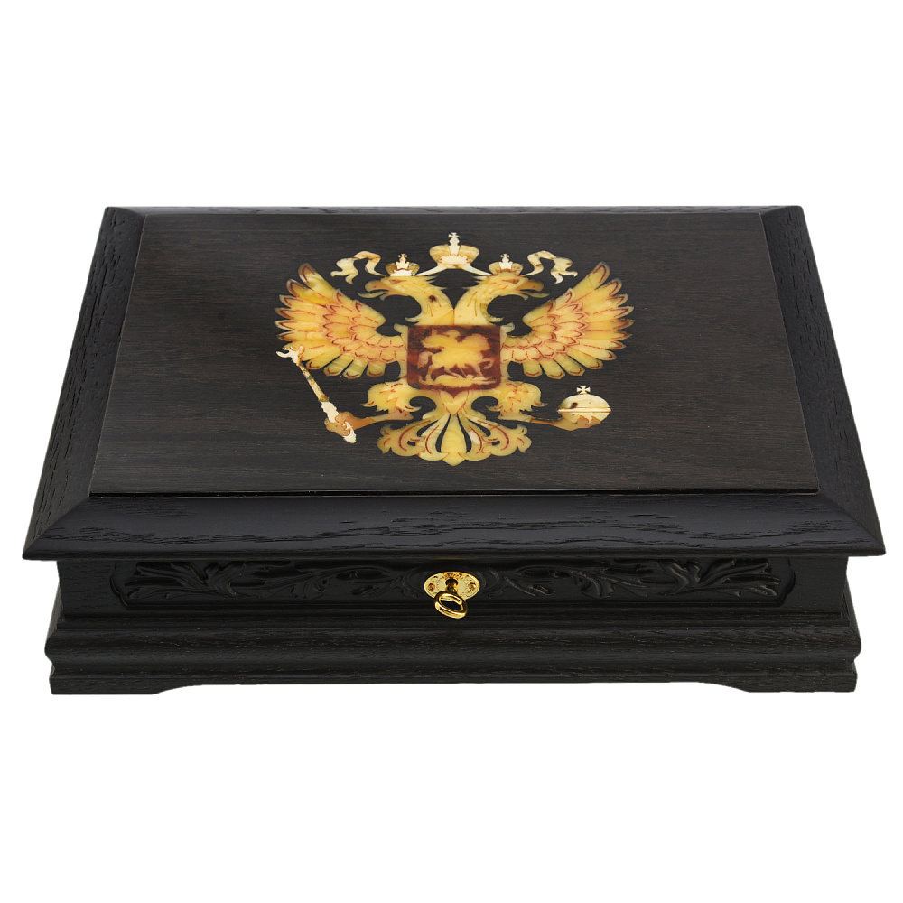Шкатулка с янтарем «Герб РФ» - интернет магазин Русь Велика я 