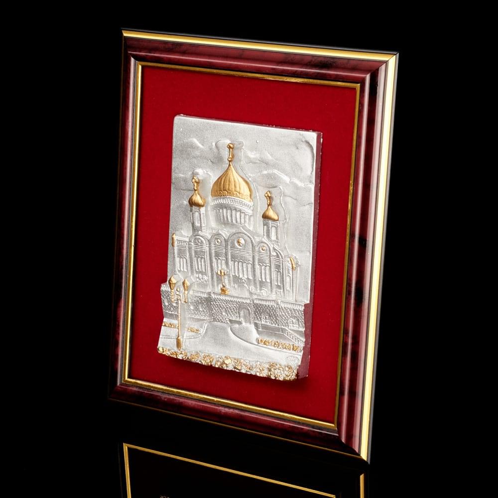 Панно «Храм Христа Спасителя». Чёрно-белая пластина с золотыми куполами 17 х 21 см - интернет магазин Русь Велика я фото 1