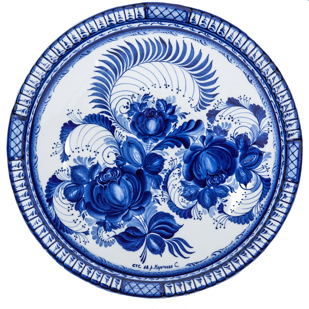 Блюдо фарфоровое «Цветы». Гжель - интернет магазин Русь Велика я 