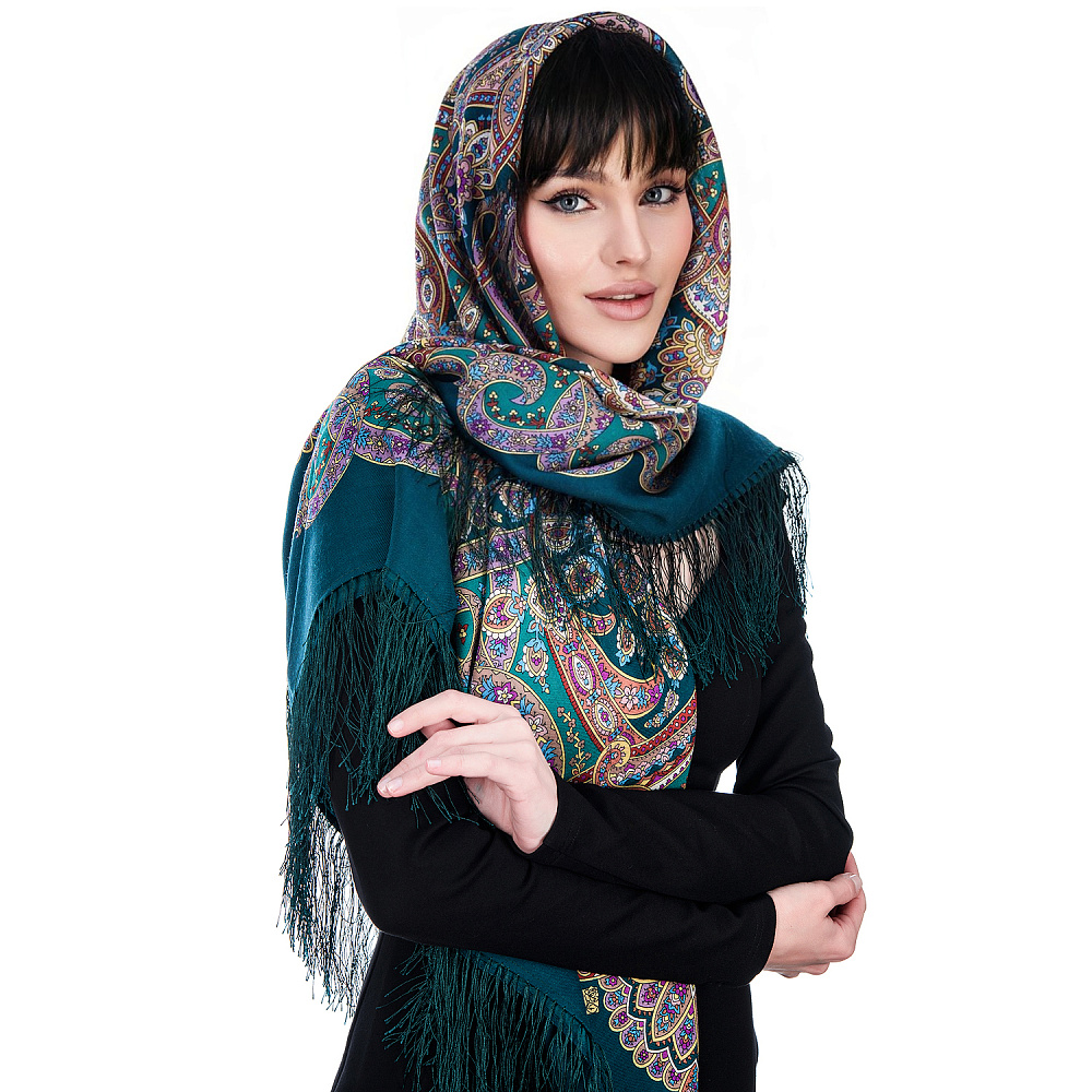 Платок ПавлоПосадский шерстяной «Праздничный город» 125х125 см - интернет магазин Русь Велика я 