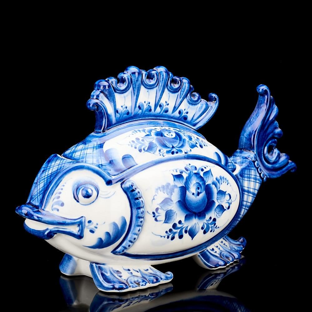 Шкатулка «Царь-Рыба» Гжель - интернет магазин Русь Велика я 