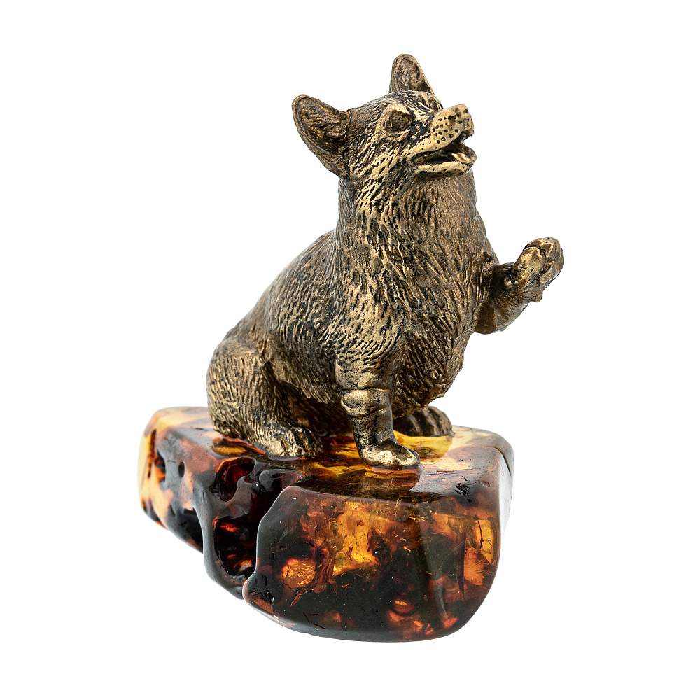 Статуэтка с янтарем «Собака корги» - интернет магазин Русь Велика я фото 1