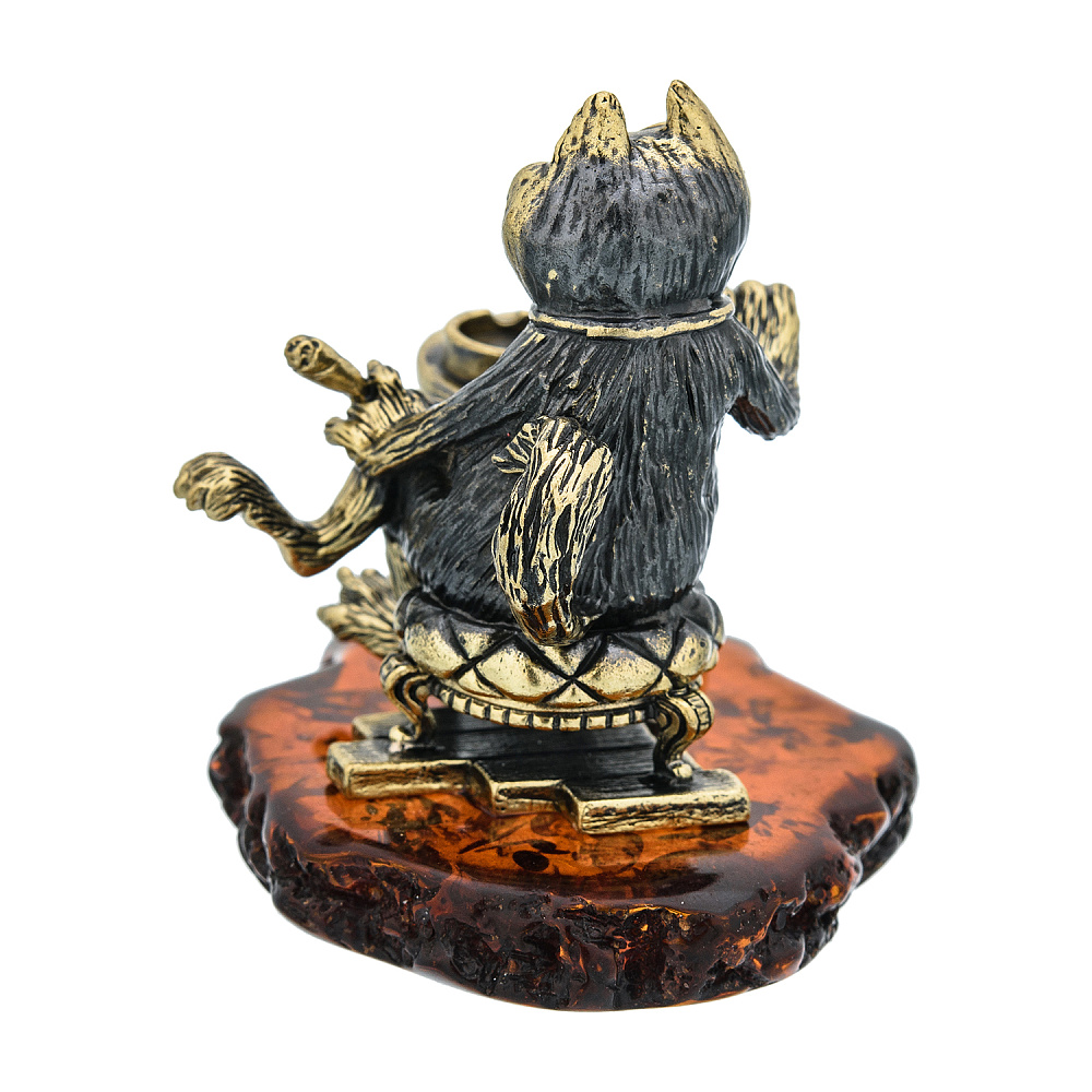 Статуэтка с янтарем «Кот с чашечкой кофе» - интернет магазин Русь Велика я фото 2