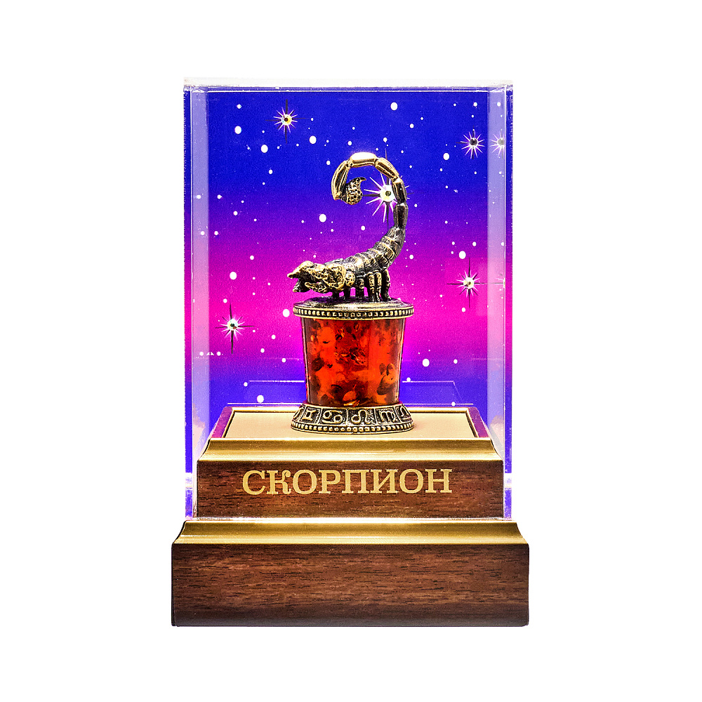 Статуэтка из янтаря и бронзы «Знак Зодиака Скорпион» - интернет магазин Русь Велика я 
