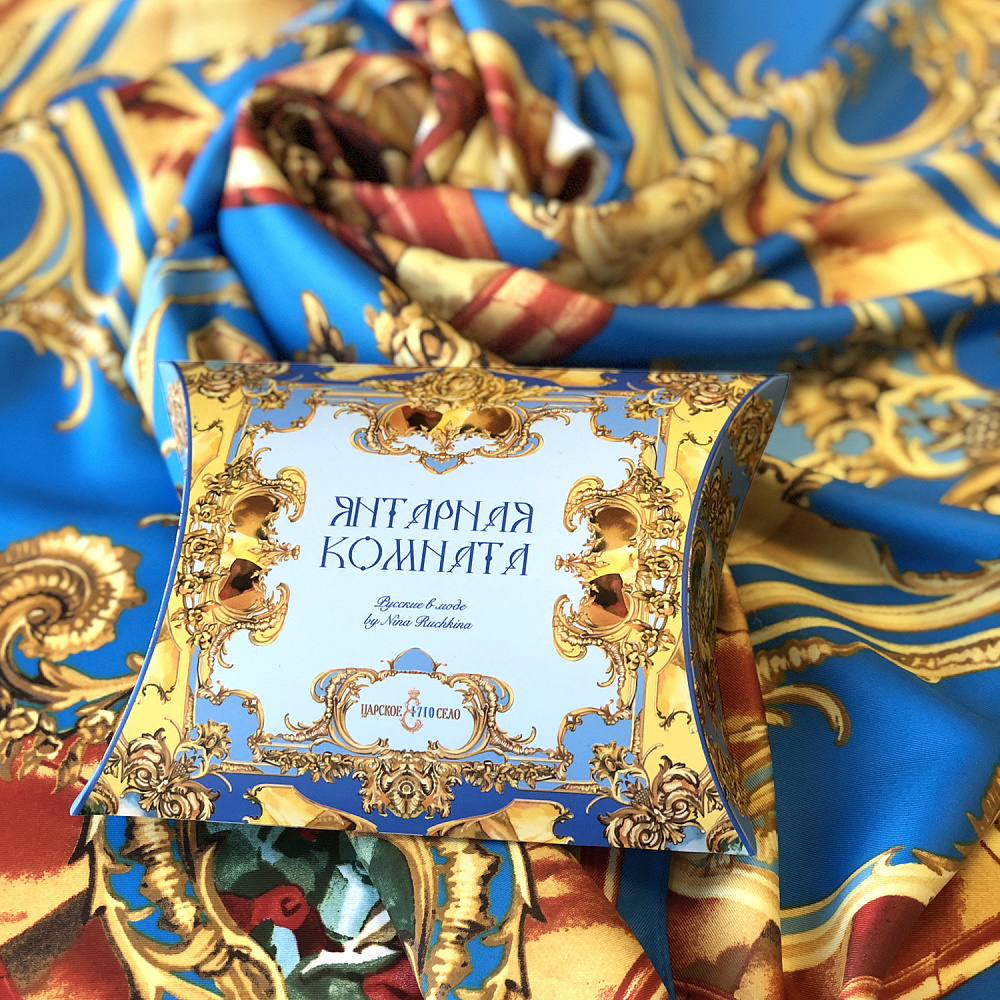 Платок шелковый «Янтарная комната» 90х90 см - интернет магазин Русь Велика я фото 4