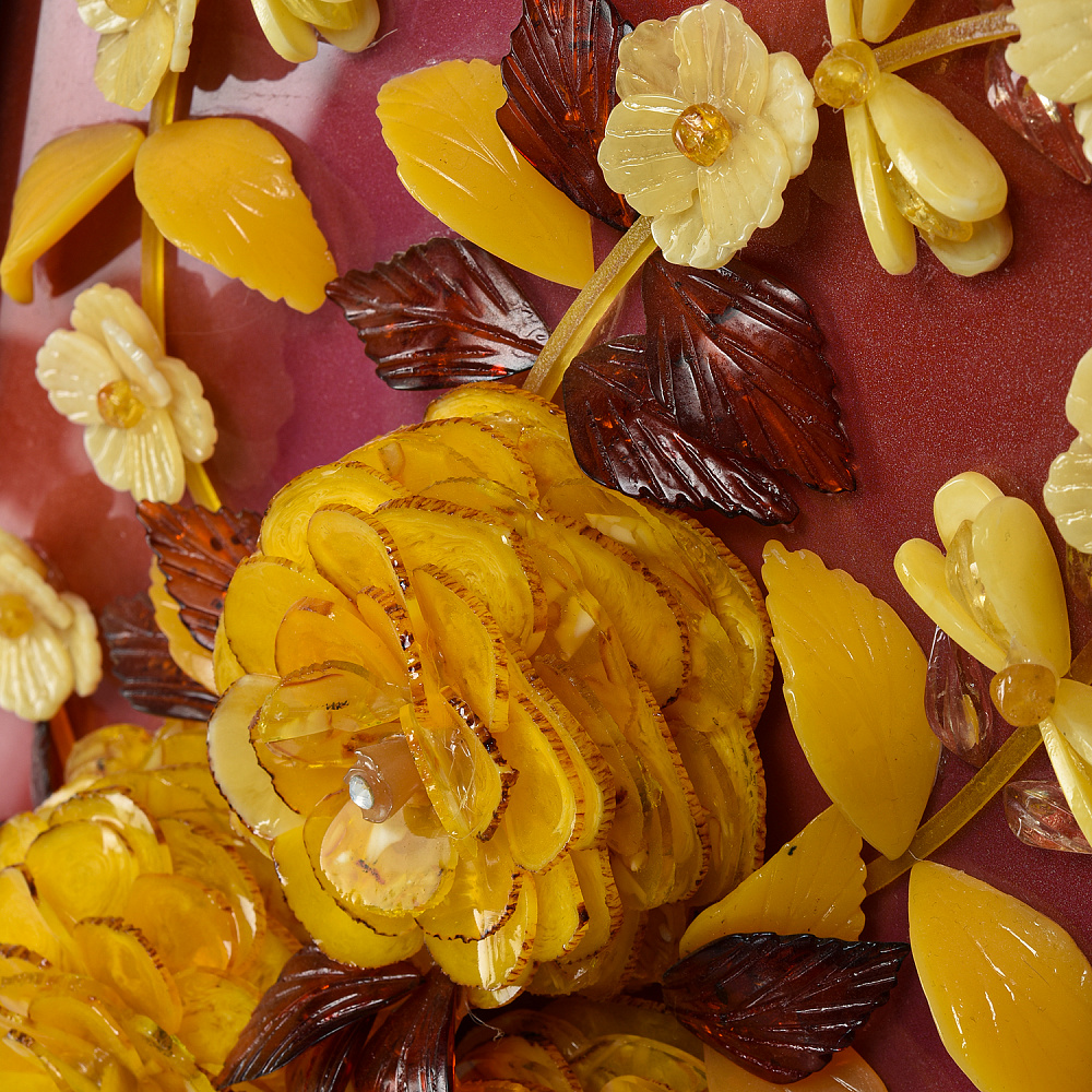 Цветочная композиция-панно из янтаря 20х25 см - интернет магазин Русь Велика я фото 2